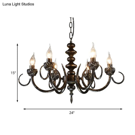 Rustic Antique Black Metal Chandelier With 6 Lights - Living Room Pendant Light Fixture