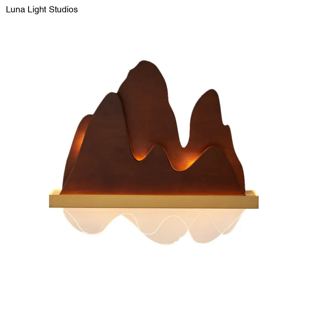 Rustic Asian Style 6-Bulb Wooden Wall Light Fixture For Bedside - Brown Mural Lighting