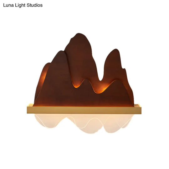 Rustic Asian Style 6-Bulb Wooden Wall Light Fixture For Bedside - Brown Mural Lighting
