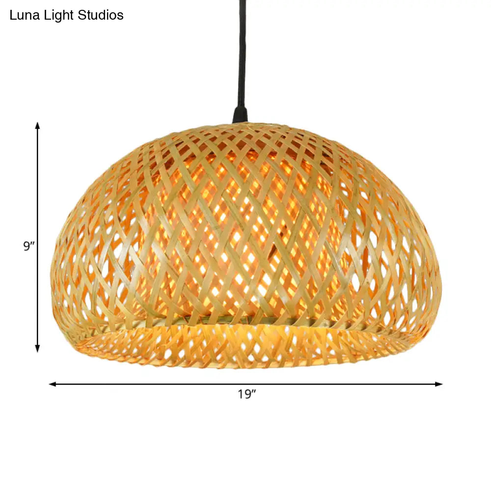 Rustic Bamboo Double-Decker Dome Hanging Pendant: Farmhouse Restaurant Light Fixture