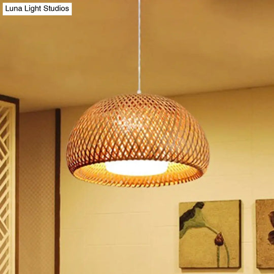 Rustic Bamboo Double-Decker Dome Hanging Pendant: Farmhouse Restaurant Light Fixture