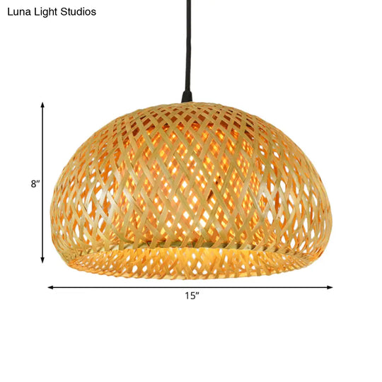 Rustic Bamboo Double-Decker Dome Hanging Pendant: Farmhouse Restaurant Light Fixture