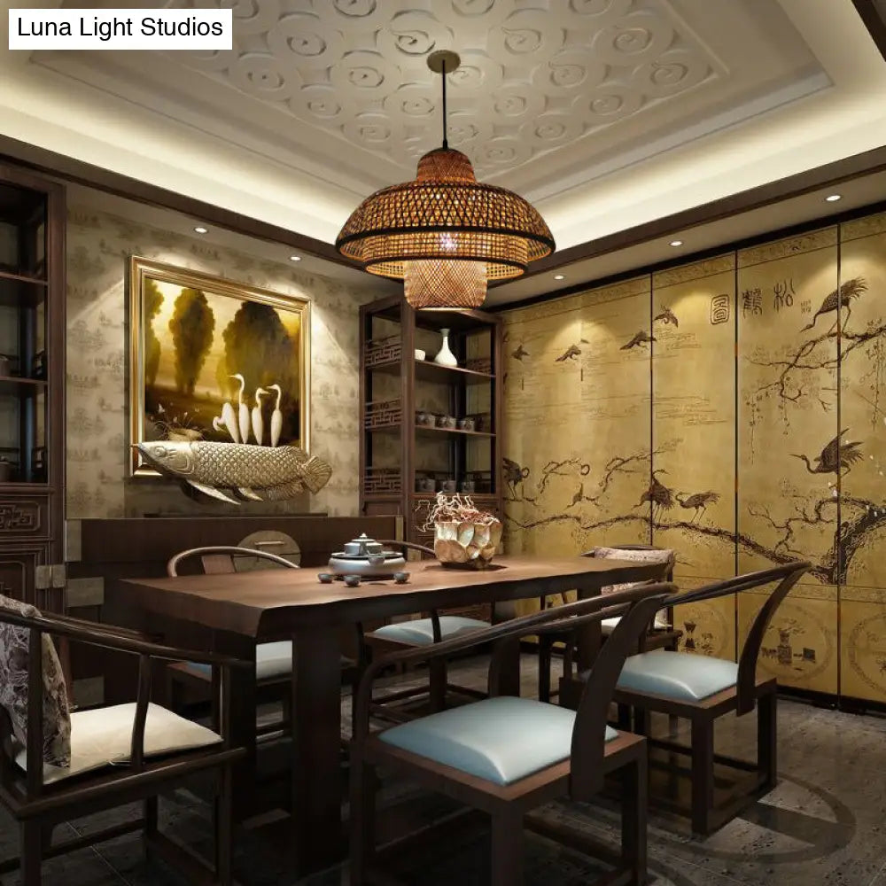 Rustic Bamboo Hanging Pendant Lamp With Tiered Design - Perfect For Living Room