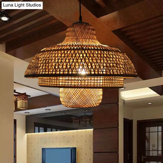 Rustic Bamboo Hanging Pendant Lamp With Tiered Design - Perfect For Living Room