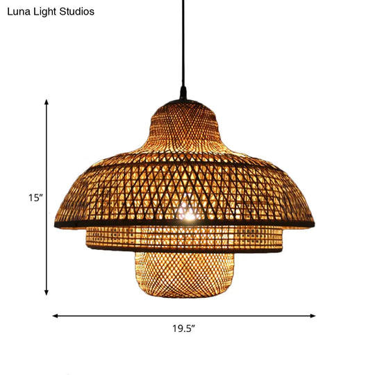 Rustic Bamboo Hanging Pendant Lamp With Tiered Design - Perfect For Living Room