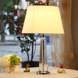 Rustic Beige Fabric Tapered Table Lamp With Crystal Base - Single Head Bedroom Night Light
