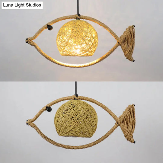 Rustic Beige Fish Shaped Pendant Light - 1/2/3-Light Bine Hanging Lamp