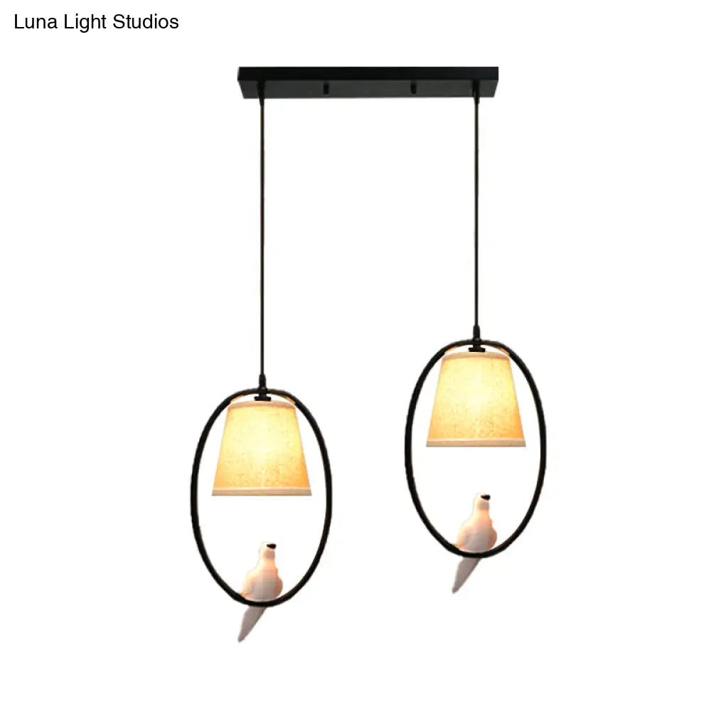 Rustic Beige Oval Pendant Light For Cafes And Restaurants - 2 Head Pigeon Metal Hanging
