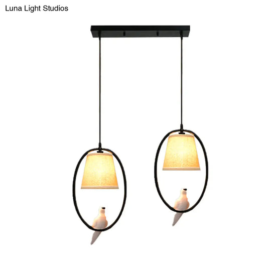 Rustic Beige Oval Pendant Light For Cafes And Restaurants - 2 Head Pigeon Metal Hanging