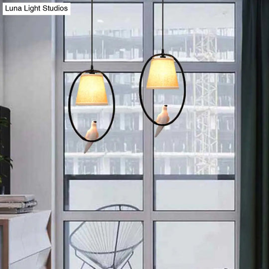 Rustic Beige Oval Pendant Light For Cafes And Restaurants - 2 Head Pigeon Metal Hanging