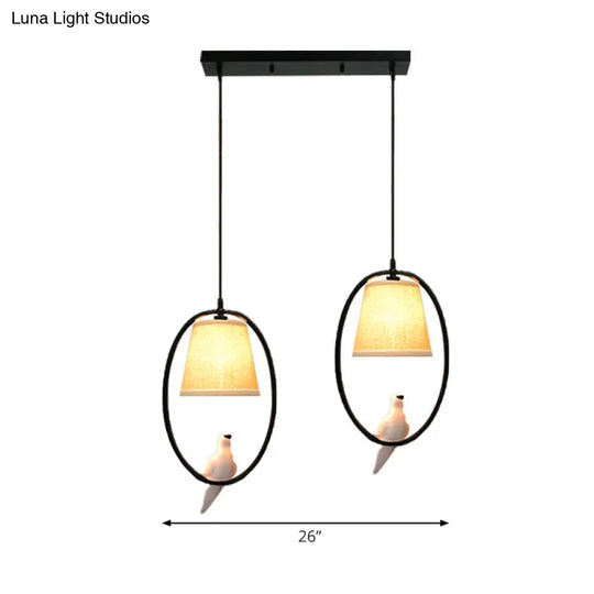 Rustic Beige Oval Pendant Light For Cafes And Restaurants - 2 Head Pigeon Metal Hanging