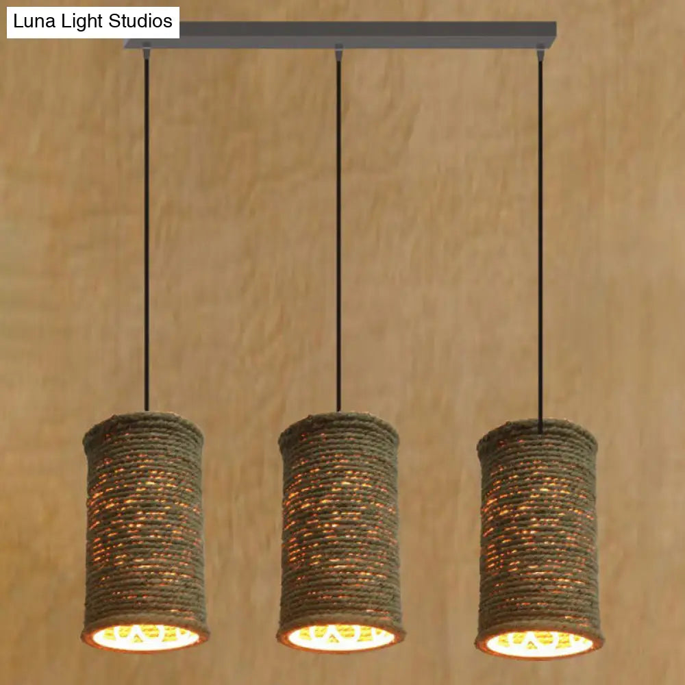 Rustic Beige Pendant Lighting With Creative Rope Design - Ideal For Restaurants / Linear