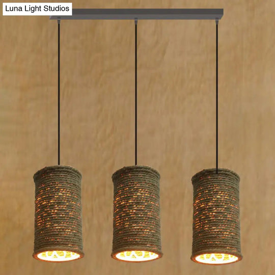 Rustic Beige Pendant Lighting With Creative Rope Design - Ideal For Restaurants / Linear