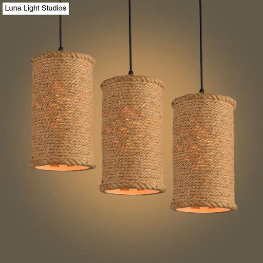 Rustic Beige Pendant Lights For Restaurant: Vintage Rope Cylinder Design