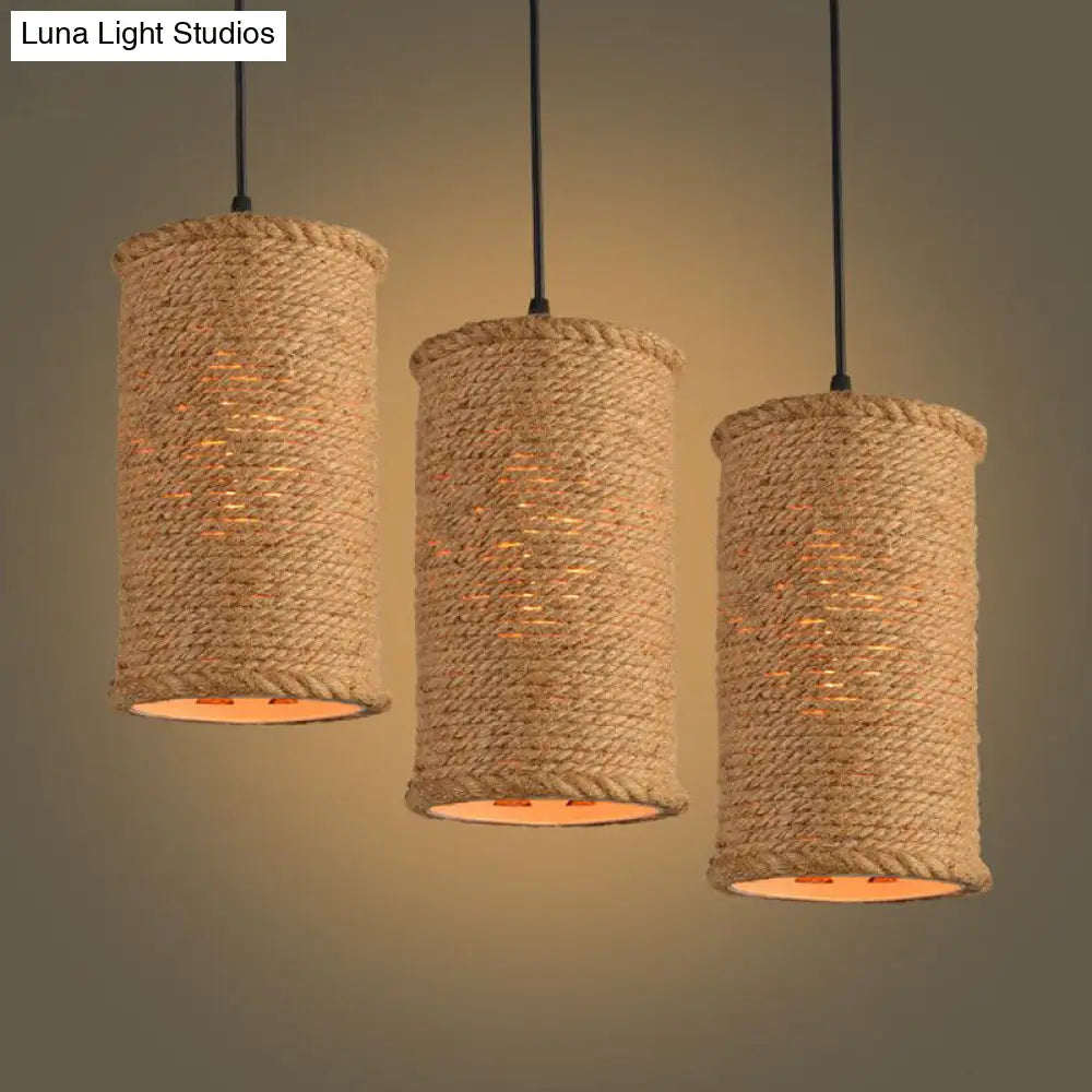Rustic Beige Pendant Lighting With Creative Rope Design - Ideal For Restaurants
