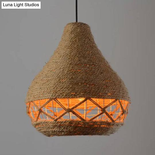 Countryside Teardrop Hanging Light: 1-Bulb Pendant Lamp In Beige - Restaurant Ceiling Décor