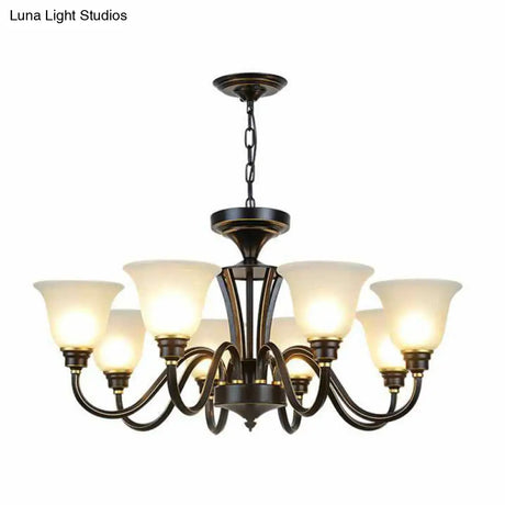 Rustic Bell Shaped Suspension Light Chandelier - Cream Glass Perfect For Dining Room