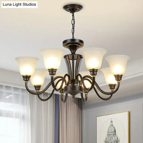 Rustic Bell Shaped Suspension Light Chandelier - Cream Glass Perfect For Dining Room