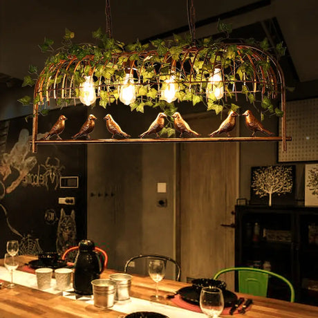 Rustic Birdcage Island Pendant Light With Ivy For Restaurant Décor Gold / Large