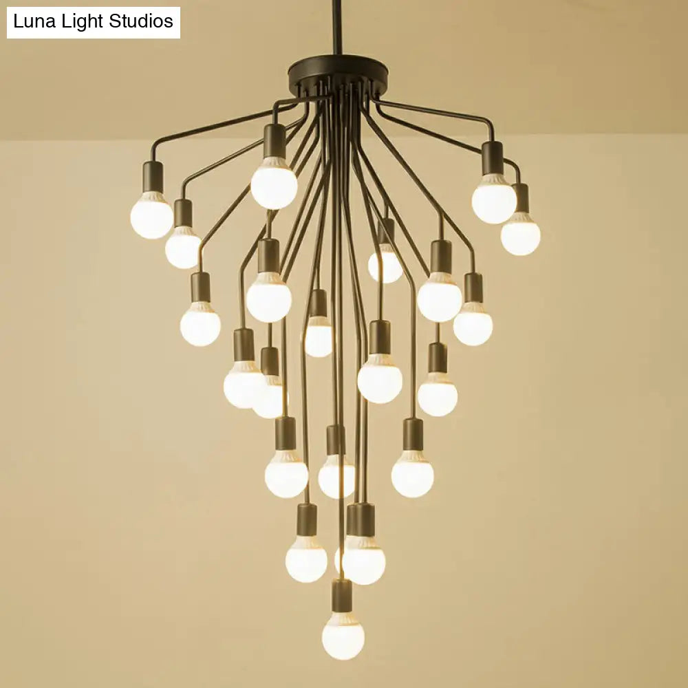 Rustic Black Cascade Chandelier With Exposed Bulb Design - Hanging Ceiling Light