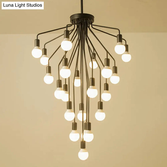 Rustic Black Cascade Chandelier With Exposed Bulb Design - Hanging Ceiling Light