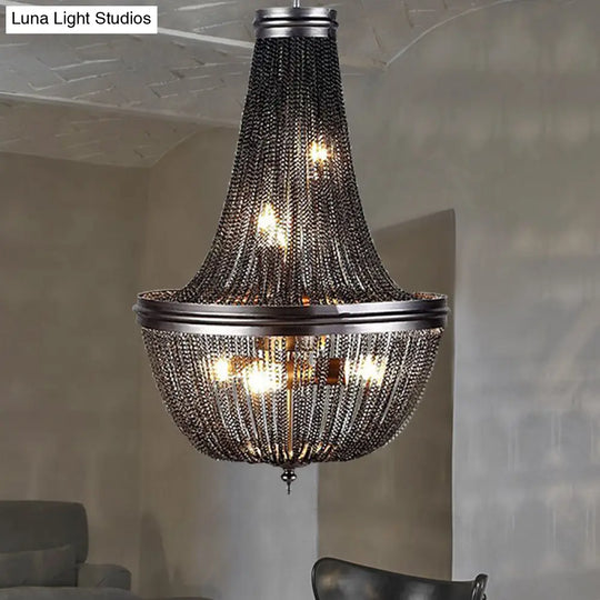 Rustic Black Chain Fringe Chandelier With 6 Lights For Living Room - Rural Metallic Pendant Lighting