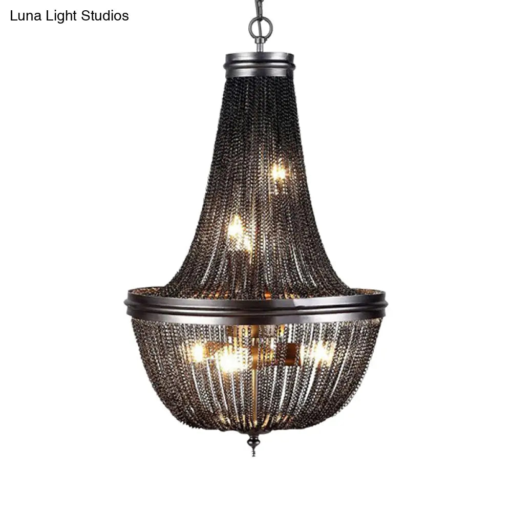 Rustic Black Chain Fringe Chandelier With 6 Lights For Living Room - Rural Metallic Pendant Lighting