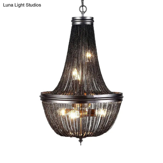 Rustic Black Chain Fringe Chandelier With 6 Lights For Living Room - Rural Metallic Pendant Lighting