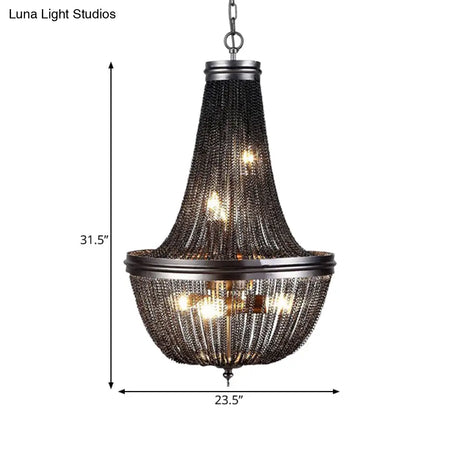 Rustic Black Chain Fringe Chandelier With 6 Lights For Living Room - Rural Metallic Pendant Lighting