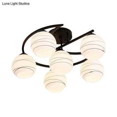 Rustic Black Glass Orb Semi Flush Mount Light: 3/6 Lights Ceiling Fixture For Dining Room
