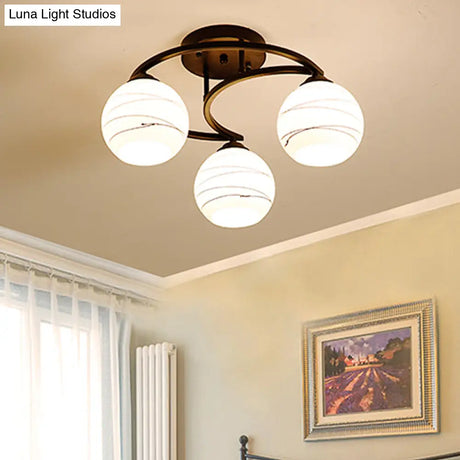 Rustic Black Glass Orb Semi Flush Mount Light: 3/6 Lights Ceiling Fixture For Dining Room