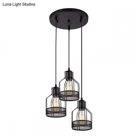 Rustic Black Iron Multi-Pendant Hanging Light With 3 Lights - Ideal For Dining Room Decor
