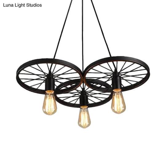 Rustic Iron Black Wheel Chandelier Ceiling Light - 3/6 Bulbs Living Room 3 /