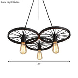 Rustic Black Iron Chandelier With 3/6 Bulbs For Living Room Ceiling Lighting