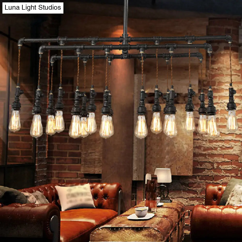 Rustic Black Iron Industrial Pipe Led Island Chandelier For Restaurants 18 / Pendant Lighting
