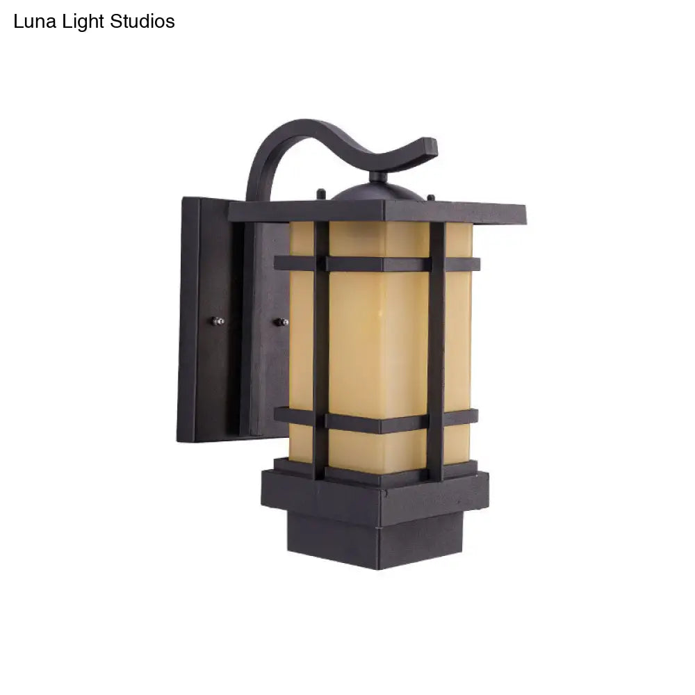 Rustic Black Led Outdoor Wall Light With Glass Rectangular Shade