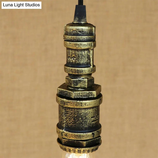 Rustic Black/Silver Wrought Iron Bare Bulb Hanging Light Fixture With Pipe - Bathroom Ceiling