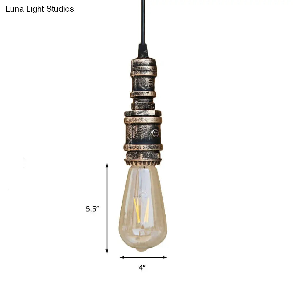 Rustic Style 1-Light Bare Bulb Hanging Light With Wrought Iron Ceiling Fixture - Ideal For Bathrooms