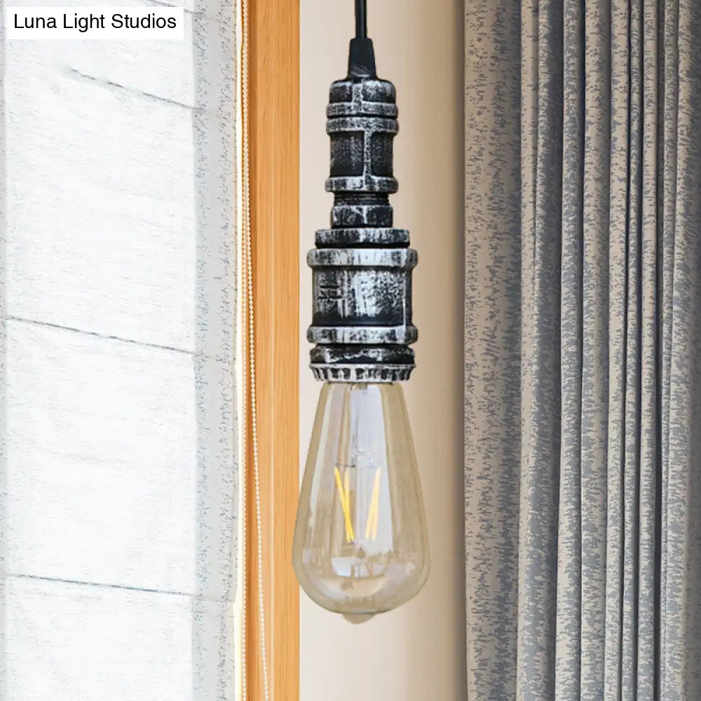 Rustic Style 1-Light Bare Bulb Hanging Light With Wrought Iron Ceiling Fixture - Ideal For Bathrooms