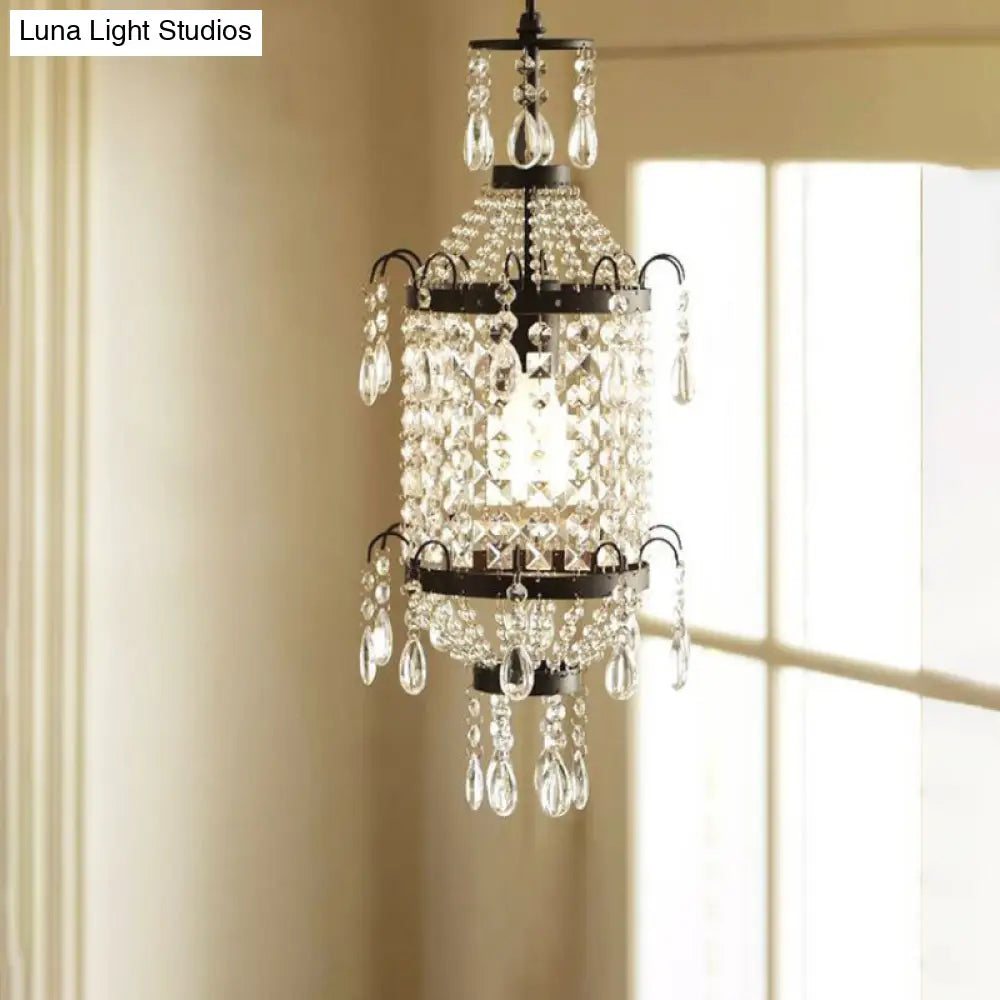 Rustic Black Teardrop Crystal Pendant Light For Dining Room