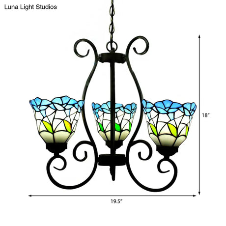 Rustic Blue Stained Glass Chandelier With Flared Pendant Lighting – Perfect For Living Room