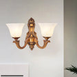 Rustic Brass Bedroom Wall Sconce With Frosted Glass Shade - 2 Light Bell Lamp