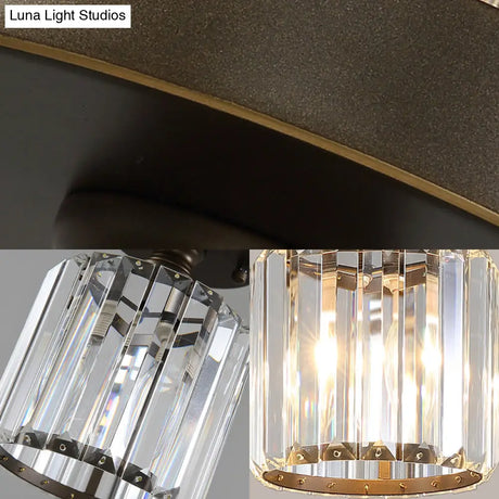 Rustic Brass Semi Flush Mount Ceiling Light With Crystal Shade