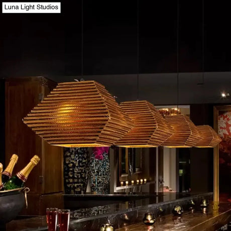 Rustic Brown Bistro Pendant Lighting With Geometric/Cylinder/Bellied Corrugated Paper Shade