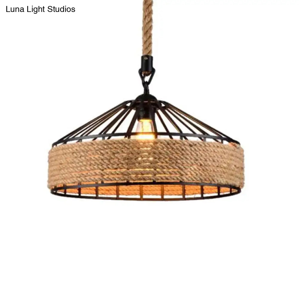 Rustic Brown Pendant Light – Countryside Barn Style Ceiling Lighting For Bistros 1-Light