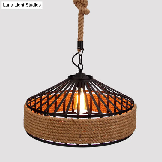 Countryside Roped Barn Pendant Light - Brown 1-Light Ceiling Hanging Fixture For Bistro