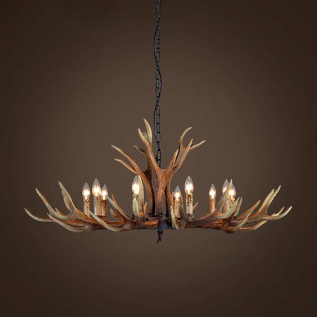Rustic Brown Resin Antler Chandelier Ceiling Light With Candle Design - Authentic Look 10 / A