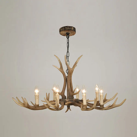 Rustic Brown Resin Antler Chandelier Ceiling Light With Candle Design - Authentic Look 8 / C