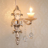Rustic Bud Wall Light With Ruffle Glass And Crystal Draping In Weathered Zinc - Vintage Mount