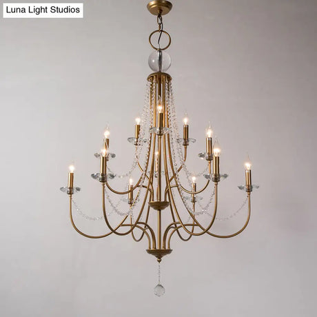 Rustic Candlestick Chandelier With Crystal Strand Elegant Metallic Hanging Light Kit